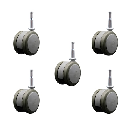 Service Caster 2-3/8'' Gray Floor Safe Twin Wheel Casters 5/16 Grip Neck Stem, 5PK SCC-GN02S60-TPR-GRY-5
